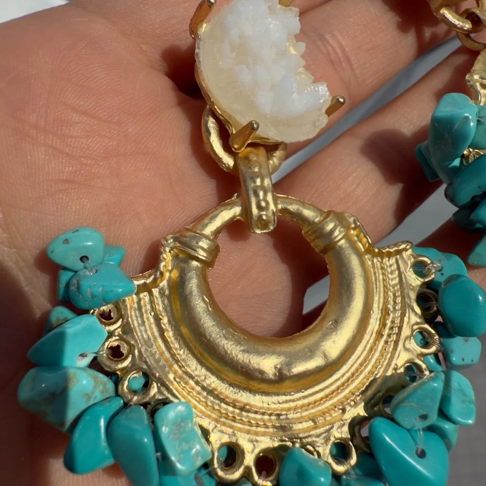 NEW Summer 
Anthropologie Turquoise Beaded Druzy Hoop Earrings - Picture 5 of 7